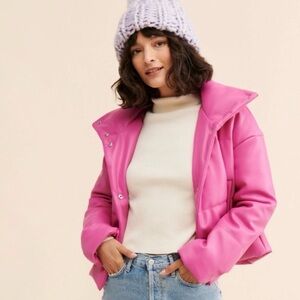 Jules Kae Vegan Leather Puffer Jacket – Bubblegum Pink – Size S - MSRP $295